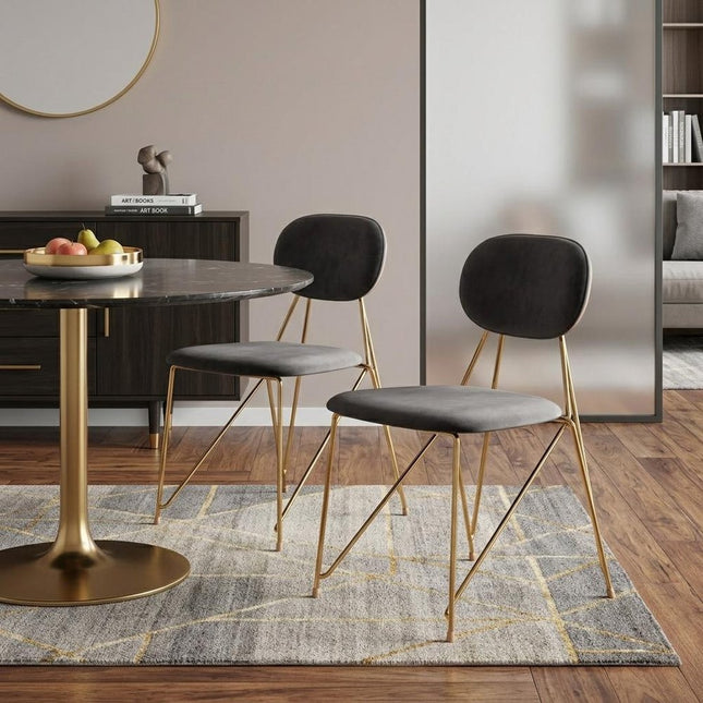 Set of Two Gray and Gold Velvet Open Back Dining Side Chairs HomeRoots