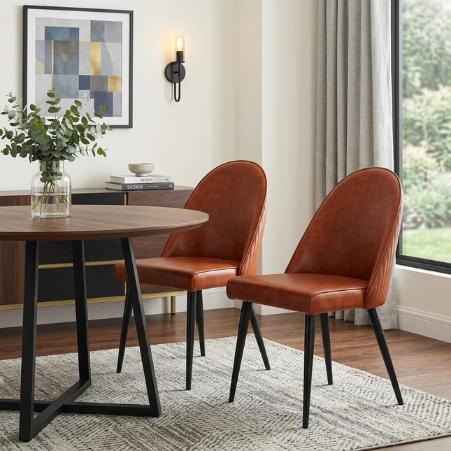 Set of Two Brown and Black Faux Leather Dining Side Chairs HomeRoots