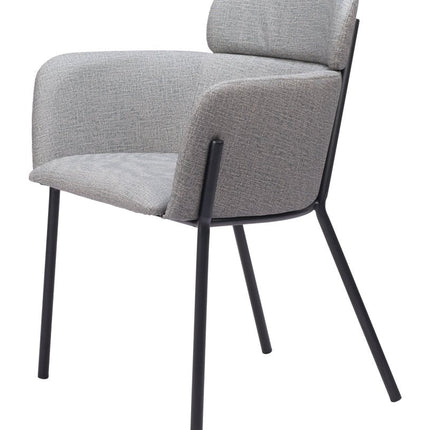 Set of Two Gray and Black Upholstered Faux Leather Dining Arm Chairs