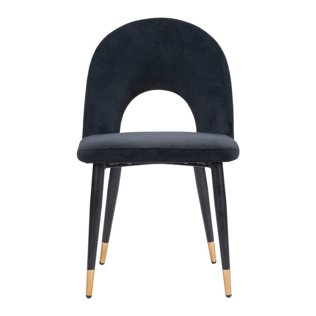Set of Two Black and Gold Velvet Open Back Dining Side Chairs HomeRoots