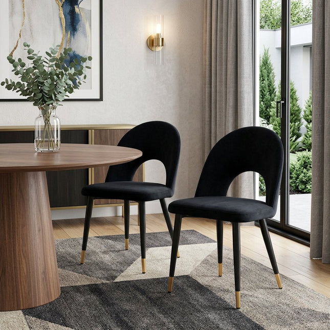 Set of Two Black and Gold Velvet Open Back Dining Side Chairs HomeRoots