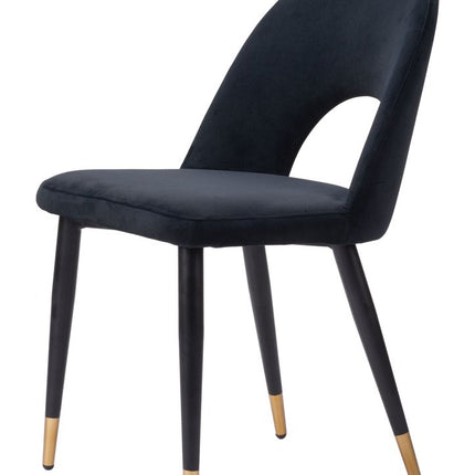 Set of Two Black and Gold Velvet Open Back Dining Side Chairs