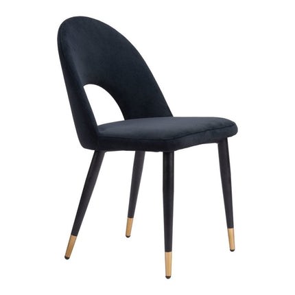 Set of Two Black and Gold Velvet Open Back Dining Side Chairs