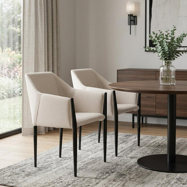 Set of Two Beige and Black Upholstery Dining Arm Chairs HomeRoots