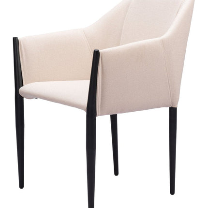 Set of Two Beige and Black Upholstery Dining Arm Chairs