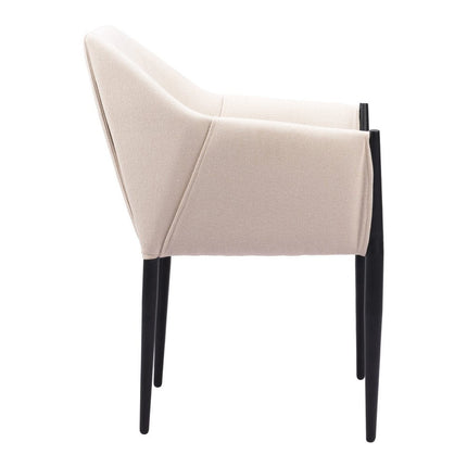 Set of Two Beige and Black Upholstery Dining Arm Chairs