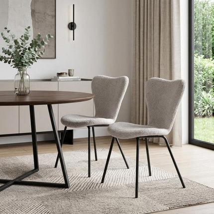 Set of Two Gray and Black Faux Fur Dining Side Chairs
