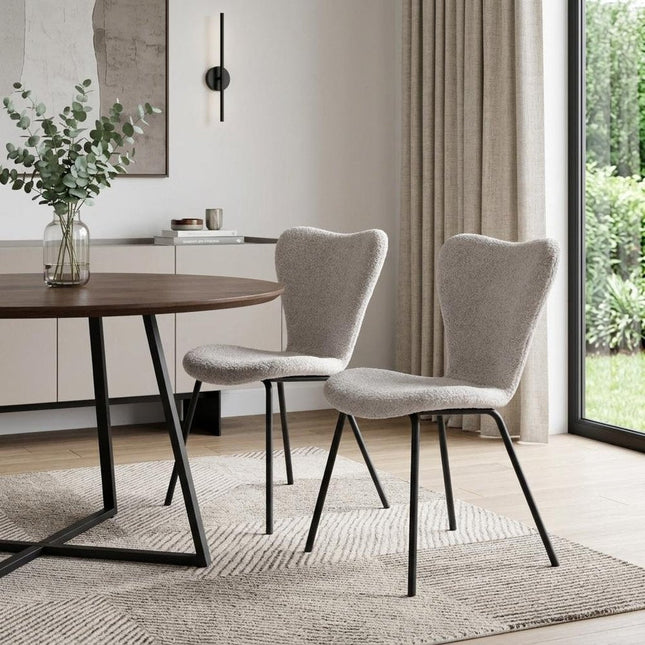 Set of Two Gray and Black Faux Fur Dining Side Chairs HomeRoots
