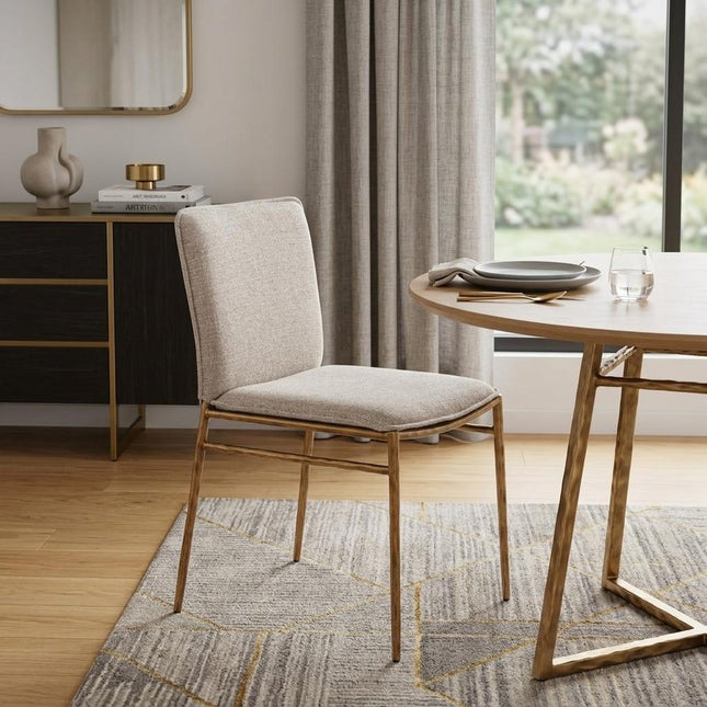 Beige and Gold Upholstery Dining Side Chair HomeRoots
