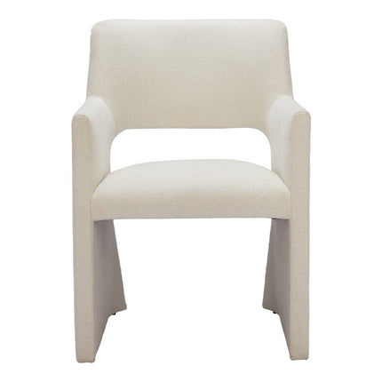 White Upholstered Faux Linen Dining Arm Chair