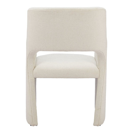 White Upholstered Faux Linen Dining Arm Chair