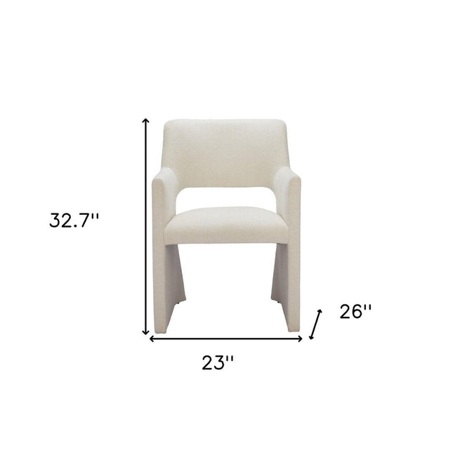 White Upholstered Faux Linen Dining Arm Chair HomeRoots