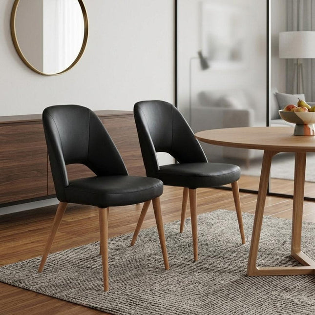 Set of Two Black and Brown Faux Leather Open Back Dining Side Chairs HomeRoots