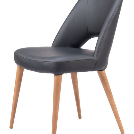 Set of Two Black and Brown Faux Leather Open Back Dining Side Chairs