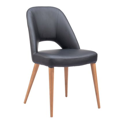 Set of Two Black and Brown Faux Leather Open Back Dining Side Chairs