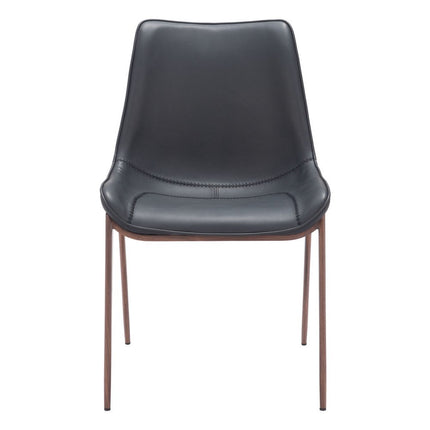 Set of Two Black and Brown Upholstered Faux Leather Dining Side Chairs