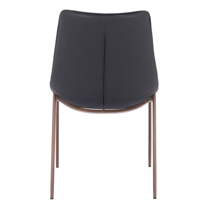 Set of Two Black and Brown Upholstered Faux Leather Dining Side Chairs