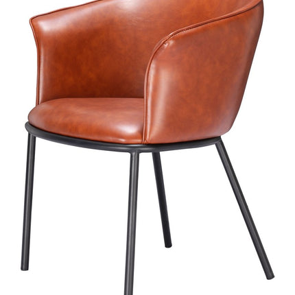 Brown and Black Upholstered Faux Leather Dining Arm Chair