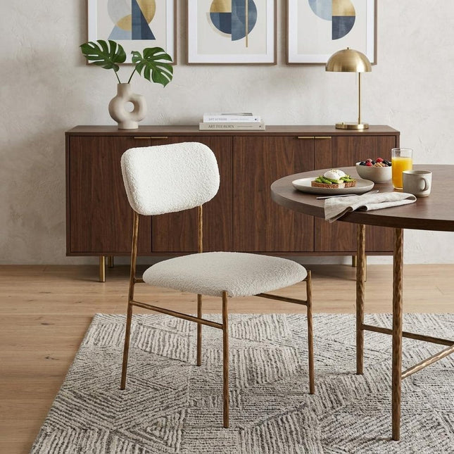 Cream and Brass Upholstery Open Back Dining Side Chair HomeRoots