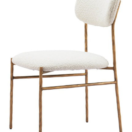 Cream and Brass Upholstery Open Back Dining Side Chair