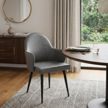 Gray and Black Faux Leather Dining Arm Chair