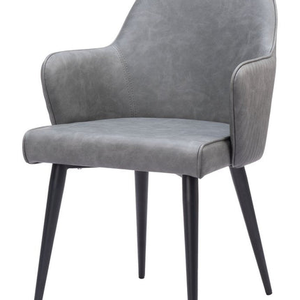 Gray and Black Faux Leather Dining Arm Chair