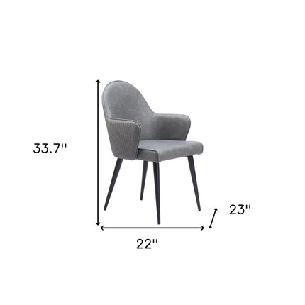 Gray and Black Faux Leather Dining Arm Chair
