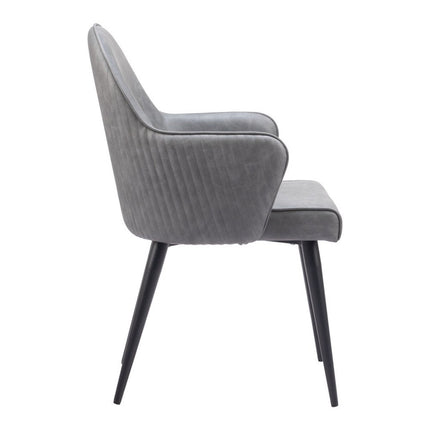 Gray and Black Faux Leather Dining Arm Chair