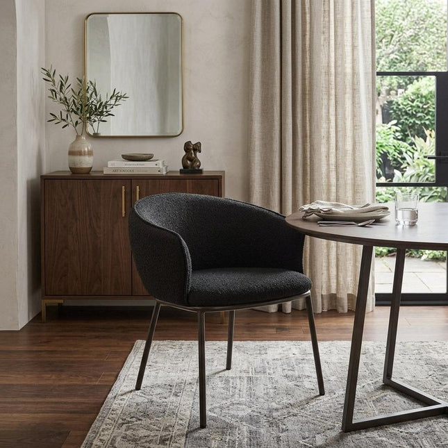 Black and Bronze Faux Fur Dining Arm Chair HomeRoots