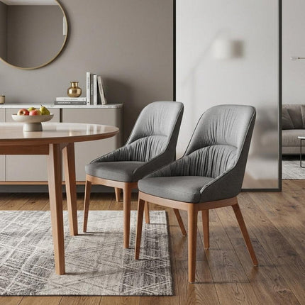 Set of Two Gray and Brown Faux Leather Dining Side Chairs