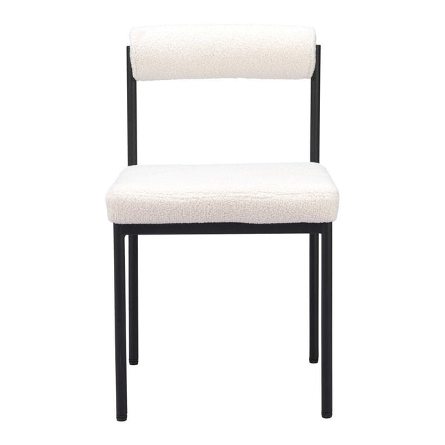 Ivory and Black Faux Fur Open Back Dining Side Chair HomeRoots