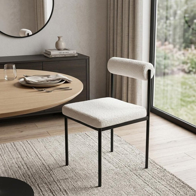 Ivory and Black Faux Fur Open Back Dining Side Chair HomeRoots