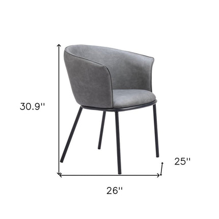 Gray and Black Faux Leather Dining Arm Chair