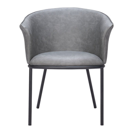 Gray and Black Faux Leather Dining Arm Chair