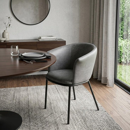 Gray and Black Faux Leather Dining Arm Chair