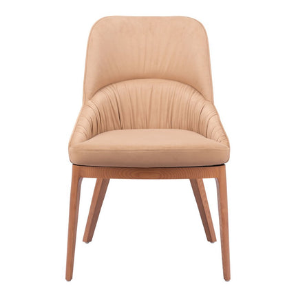Set of Two Tan and Brown Upholstery Dining Side Chairs