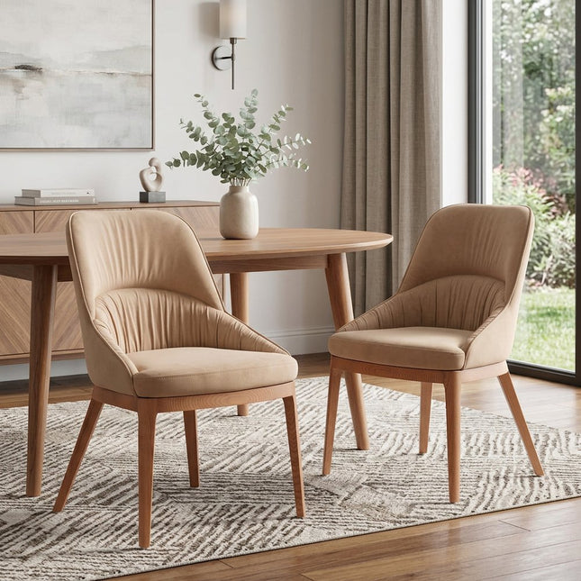 Set of Two Tan and Brown Upholstery Dining Side Chairs HomeRoots