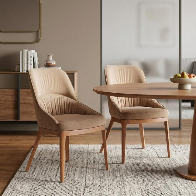 Set of Two Tan and Brown Upholstery Dining Side Chairs HomeRoots