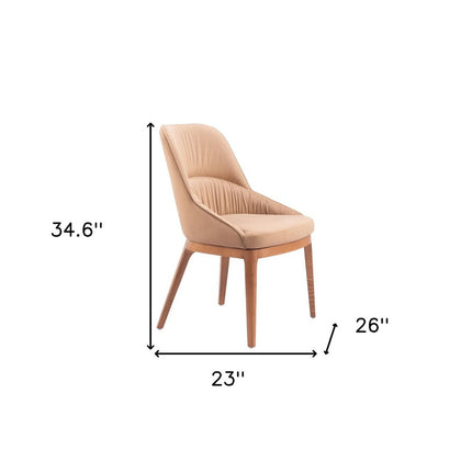 Set of Two Tan and Brown Upholstery Dining Side Chairs