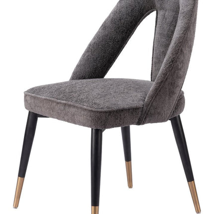 Gray Black and Gold Faux Fur Open Back Dining Side Chair