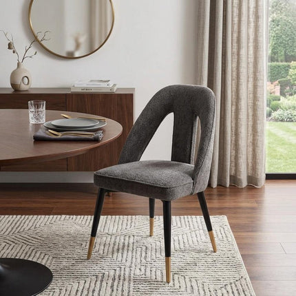 Gray Black and Gold Faux Fur Open Back Dining Side Chair