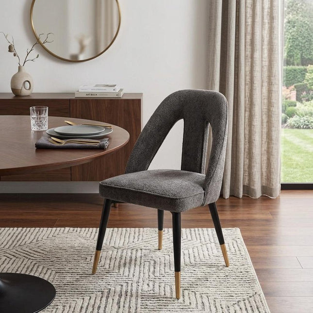 Gray Black and Gold Faux Fur Open Back Dining Side Chair HomeRoots