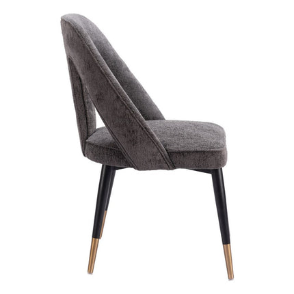 Gray Black and Gold Faux Fur Open Back Dining Side Chair