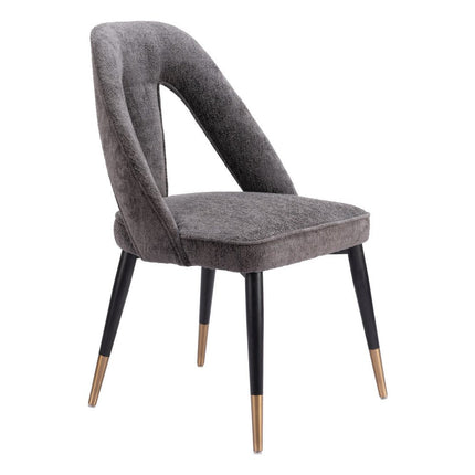Gray Black and Gold Faux Fur Open Back Dining Side Chair