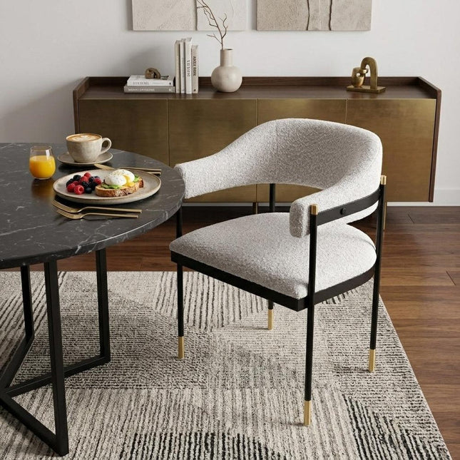 Gray Black and Gold Faux Fur Open Back Dining Arm Chair HomeRoots