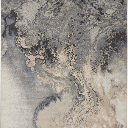 9' X 13' Gray Black and Ivory Abstract Area Rug