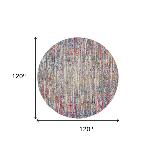 10' Ivory Blue And Yellow Abstract Round Rug HomeRoots