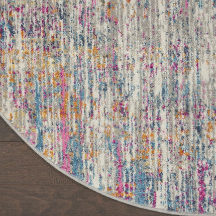10' Ivory Blue And Yellow Abstract Round Rug HomeRoots