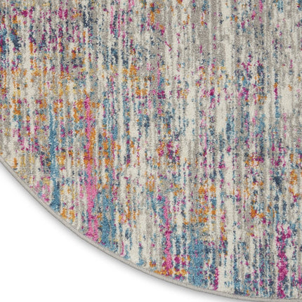 10' Ivory Blue And Yellow Abstract Round Rug HomeRoots