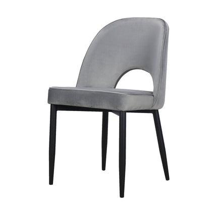 Set of Two Gray Slipcovered Velvet Dining Side Chairs